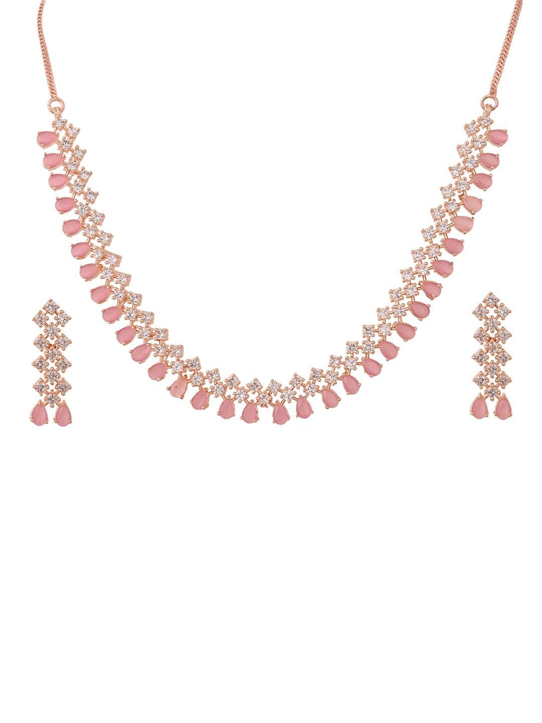 

RATNAVALI JEWELS Rose Gold-Plated Cubic Zirconia Studded Jewellery Set