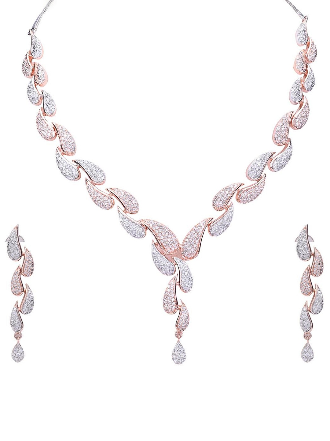 

RATNAVALI JEWELS Rose Gold-Plated CZ Studded Jewellery Set