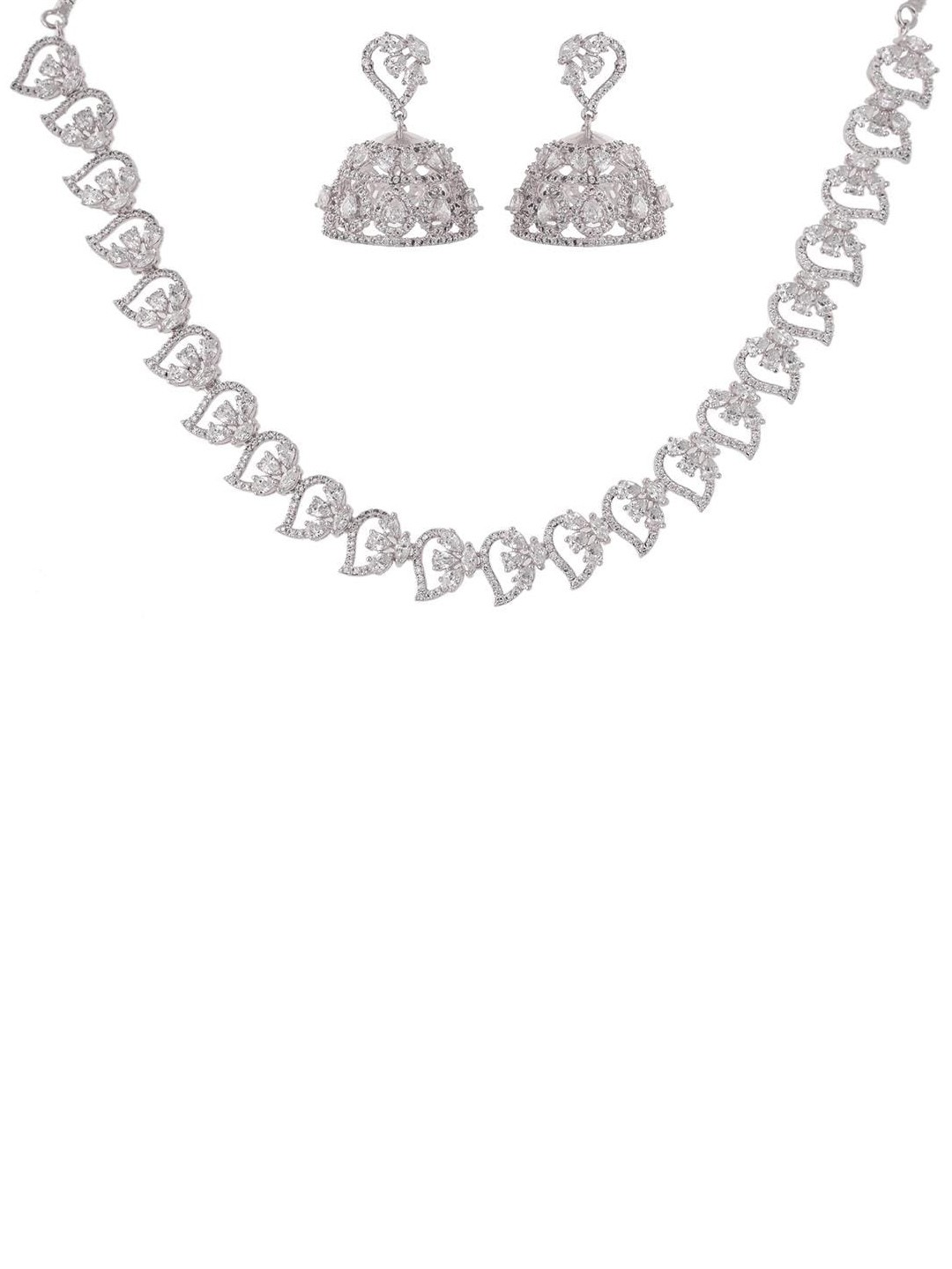 

RATNAVALI JEWELS Silver-Plated Cubic Zirconia Studded Jewellery Set