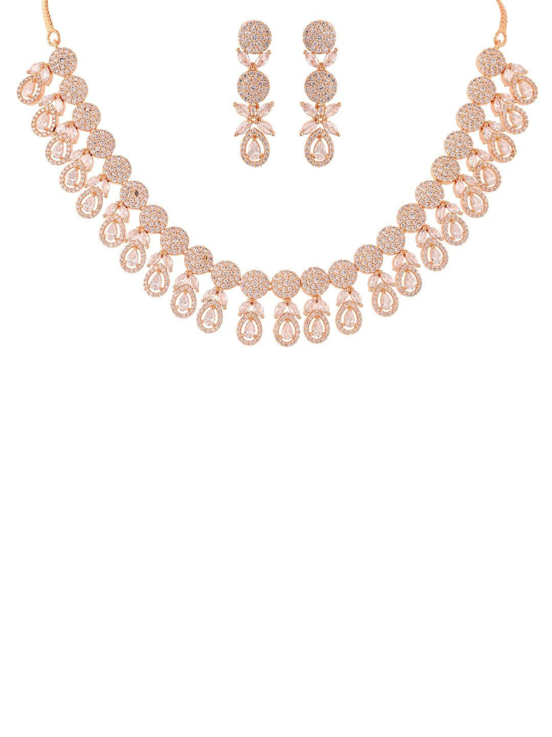 

RATNAVALI JEWELS Rose Gold-Plated Cubic Zirconia Studded Jewellery Set