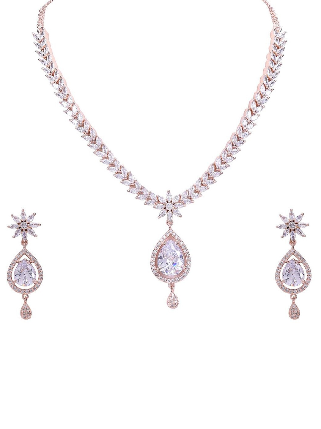 

RATNAVALI JEWELS Rose Gold-Plated AD Jewellery Set