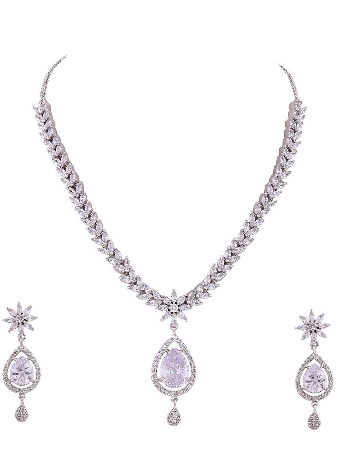 

RATNAVALI JEWELS Silver-Plated CZ Studded Jewellery Set