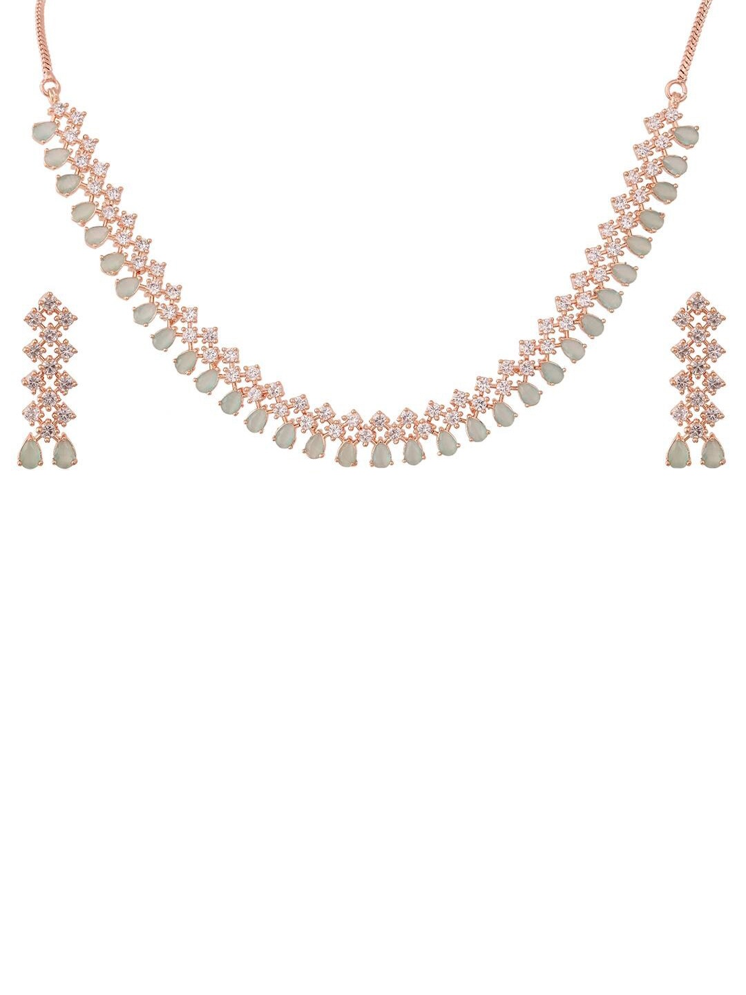 

RATNAVALI JEWELS Rose Gold-Plated CZ Studded Jewellery Set