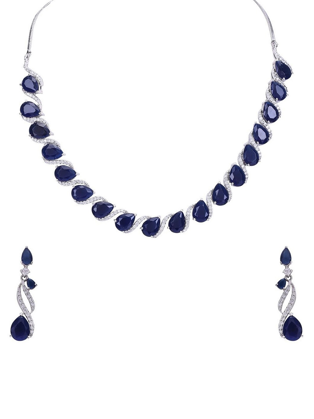 

RATNAVALI JEWELS Silver-Plated CZ Studded Jewellery Set