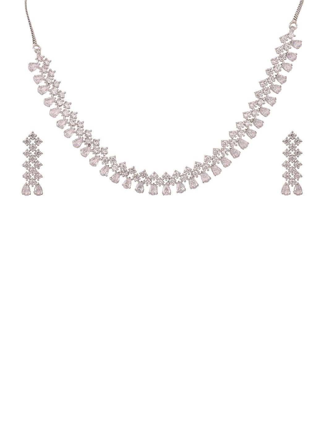 

RATNAVALI JEWELS Silver-Plated Cubic Zirconia Studded Jewellery Set