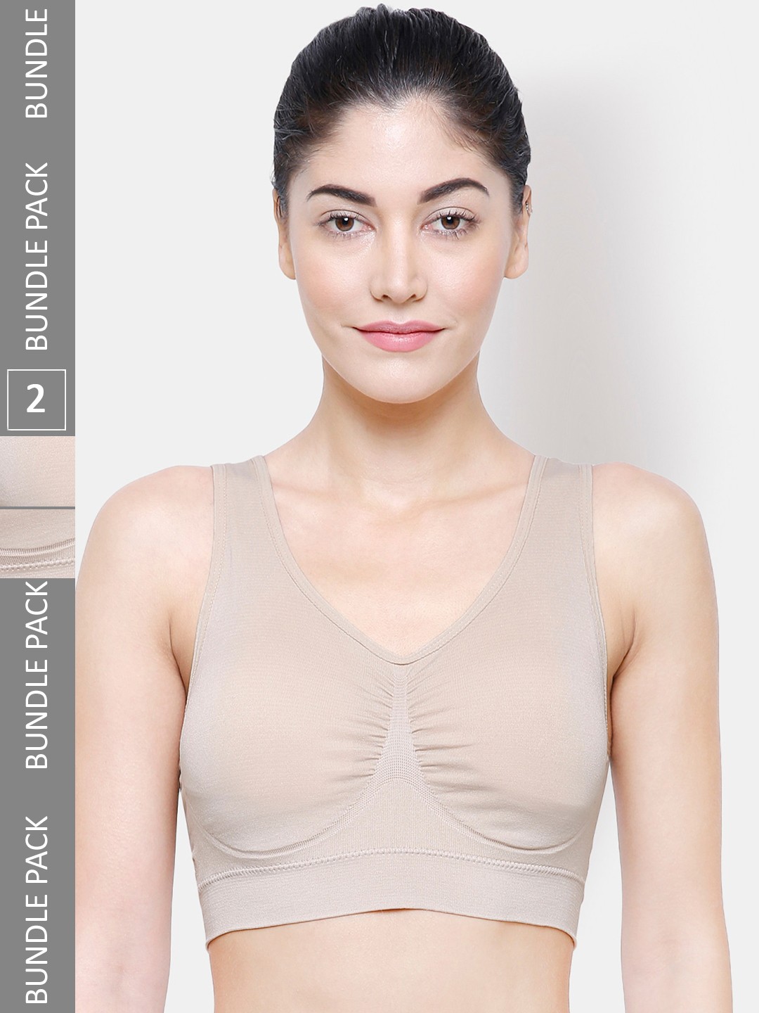

FashionRack Pack Of 2 Full Coverage Lightly Padded Cotton Sports Bra With All Day Comfort, Beige