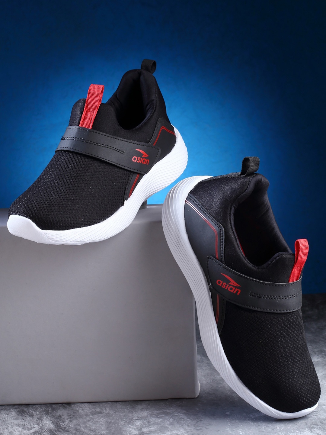 

ASIAN Men Textile Running Non-Marking Shoes, Black