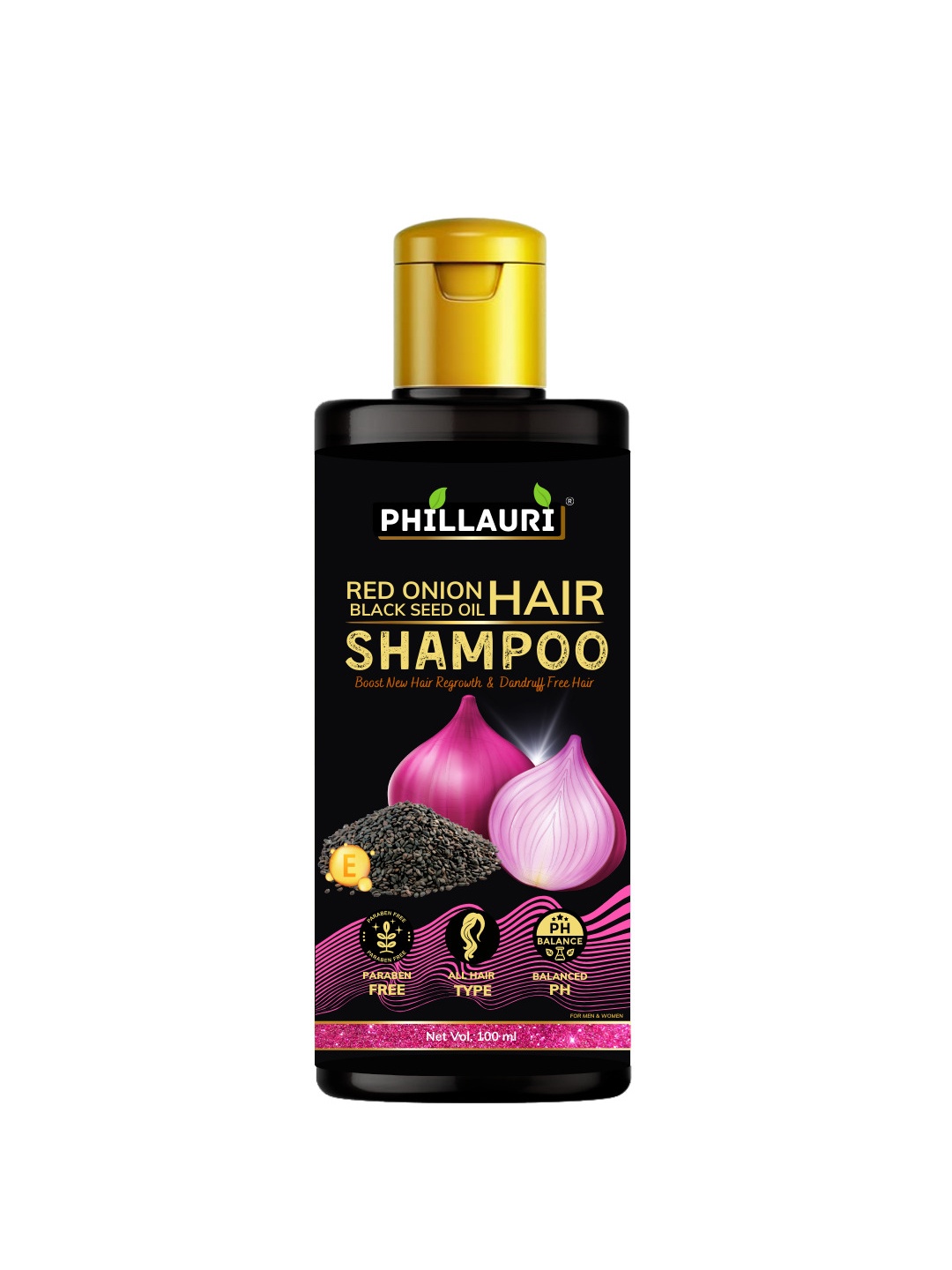 

Phillauri Red Onion Black Seed Oil Anti Dandruff Shampoo - 100ml, Pink