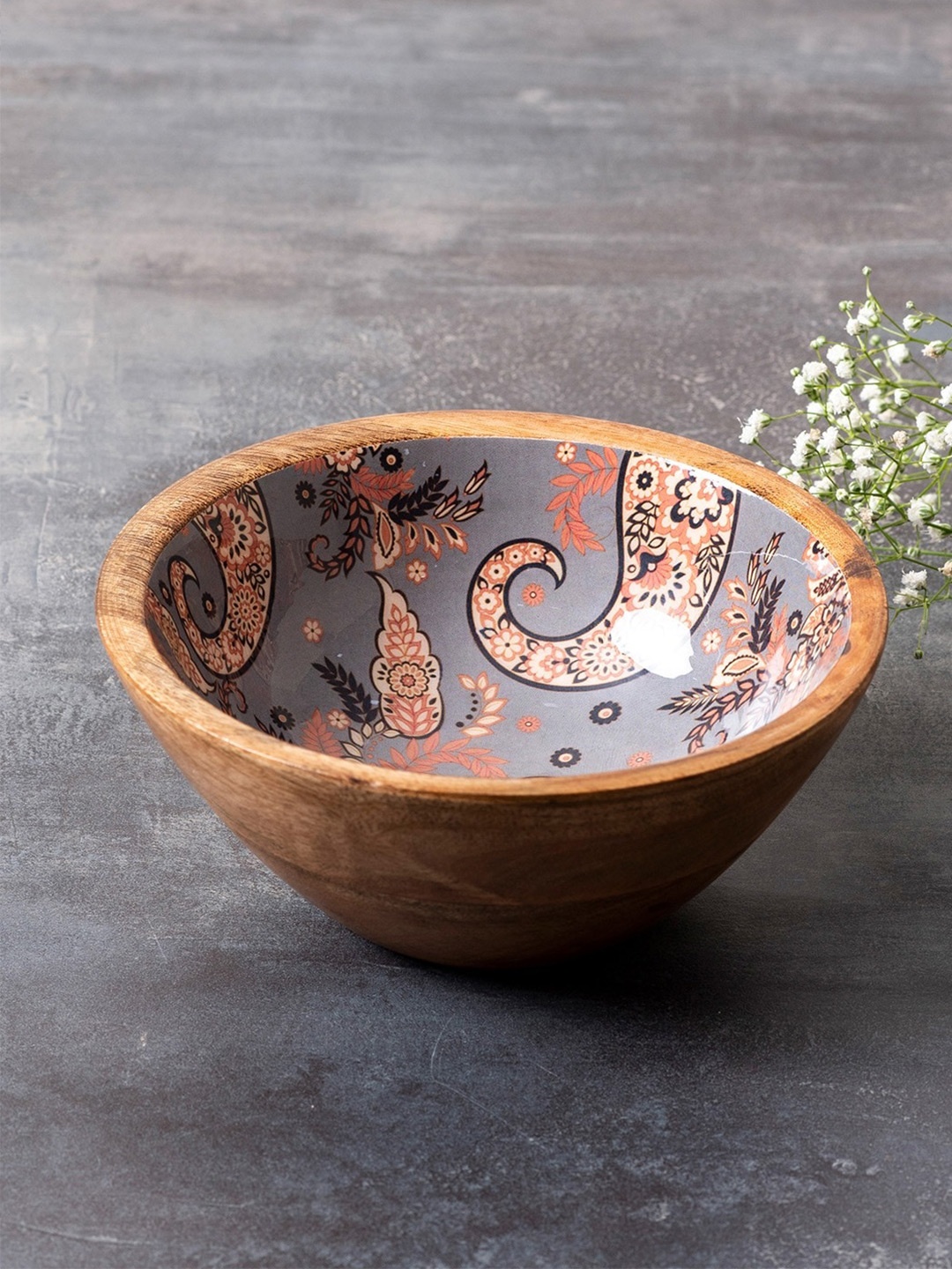 

nestroots Grey & Brown 1 Pieces Floral Printed Matte Bowls