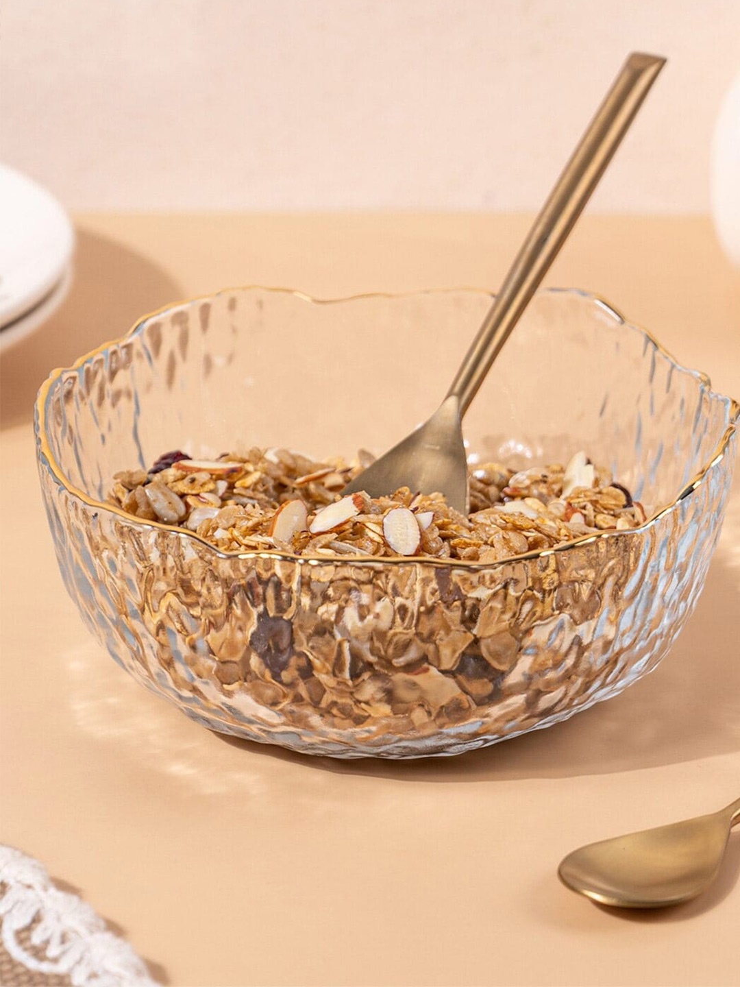 

nestroots Transparent Textured Glass Bowl 350 ml