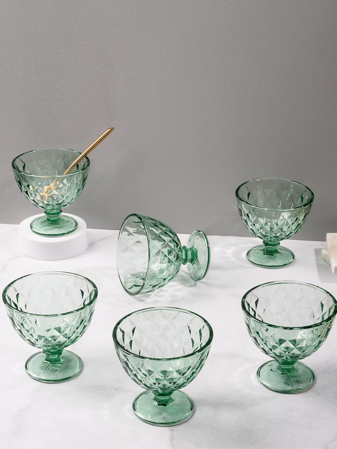 

nestroots Green 6 Pieces Textured Glass Glossy Bowls - 350 ml Each