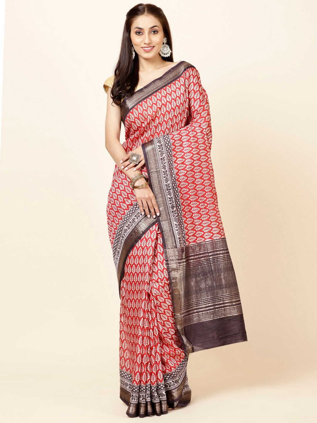 

Meena Bazaar Ethnic Motifs Zari Saree, Red