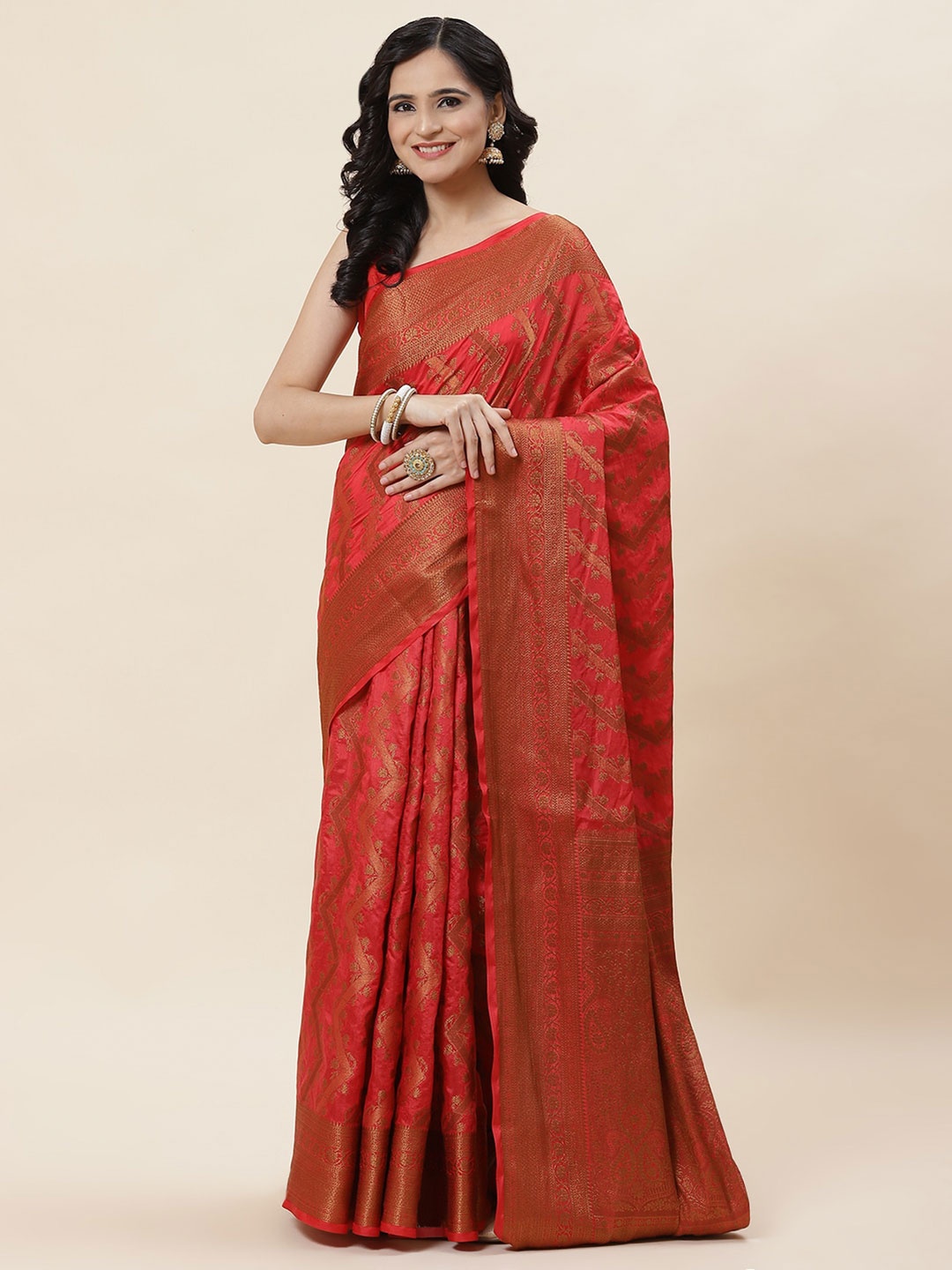 

Meena Bazaar Woven Design Zari Saree, Red