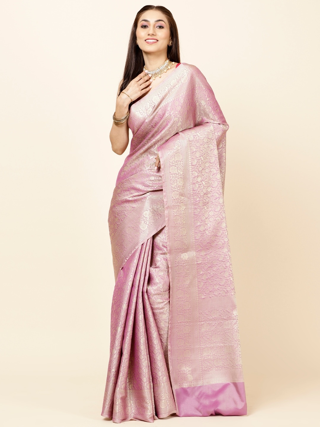 

Meena Bazaar Floral Woven Design Zari Saree, Purple