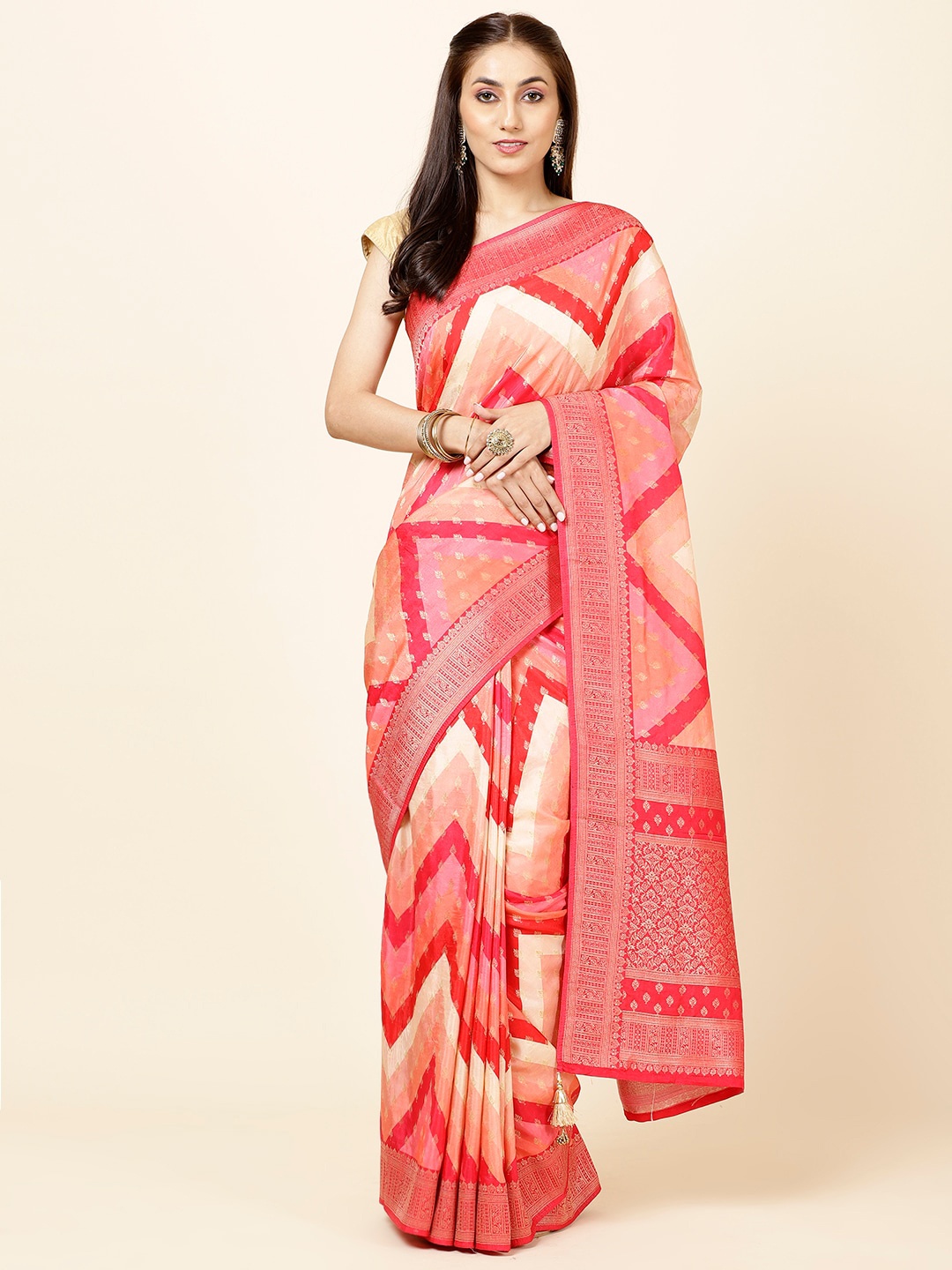 

Meena Bazaar Ethnic Woven Design Zari Art Silk Saree, Red