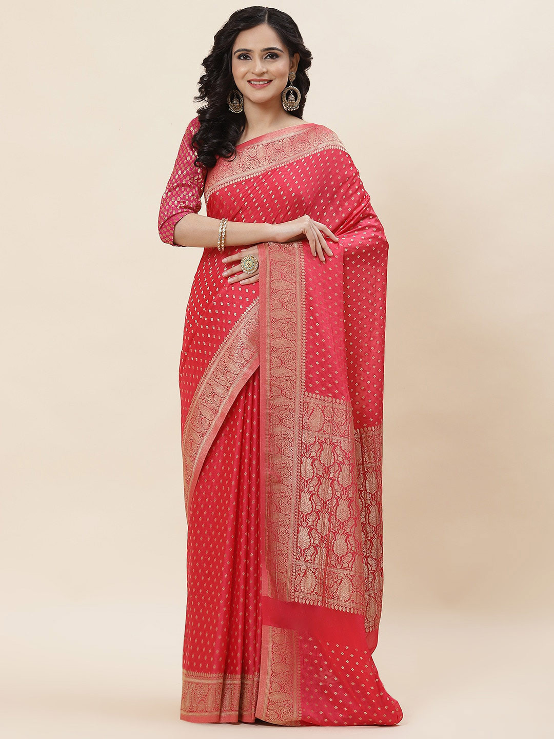 

Meena Bazaar Paisley Woven Design Zari Saree, Pink