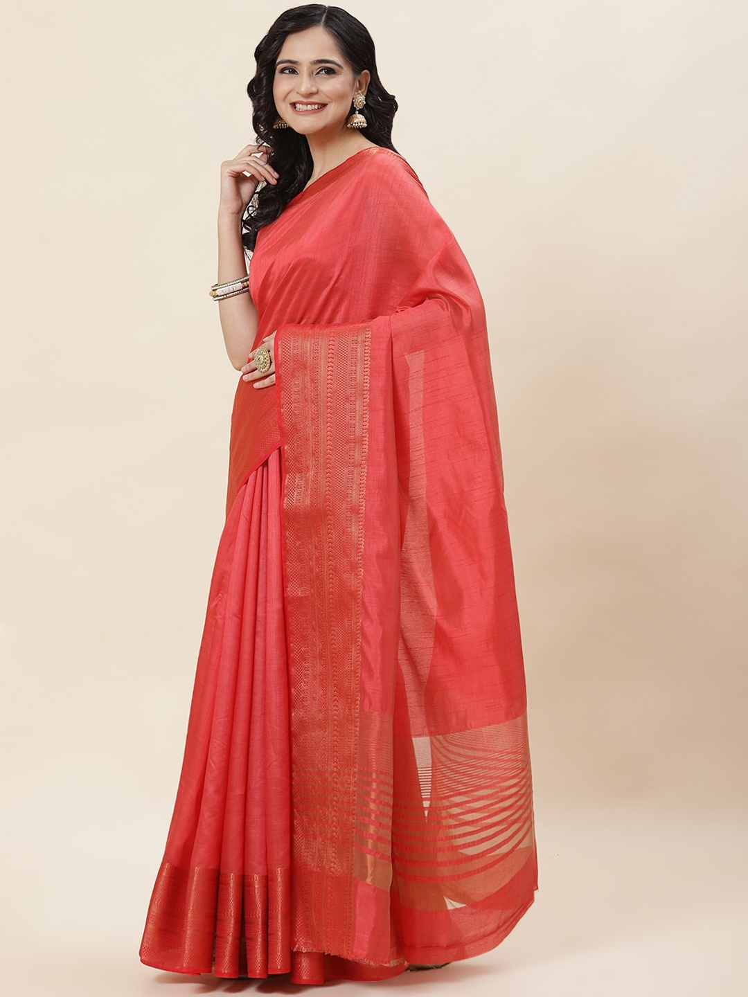 

Meena Bazaar Zari Art Silk Saree, Red