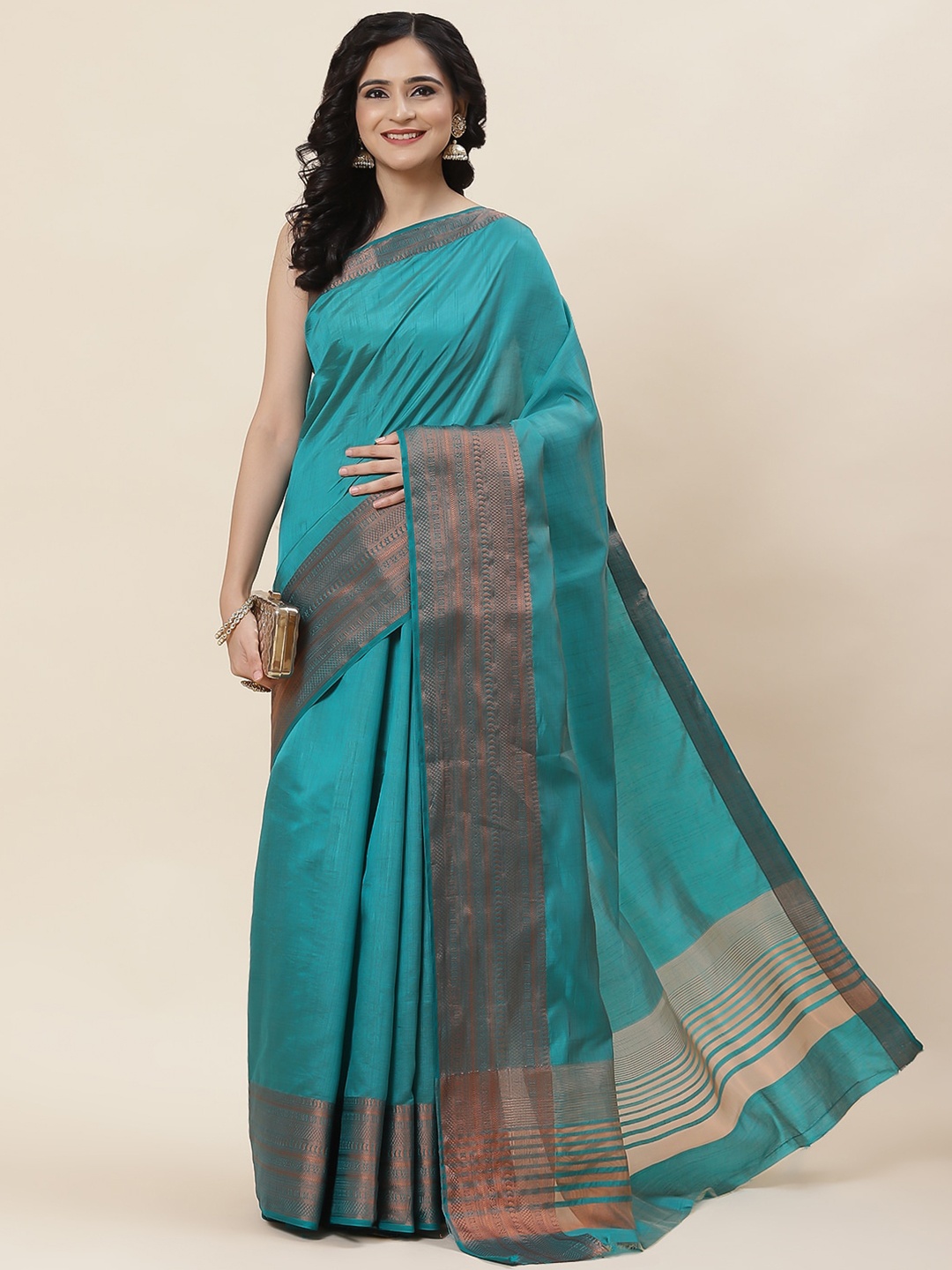 

Meena Bazaar Woven Design Border Zari Art Silk Saree, Blue