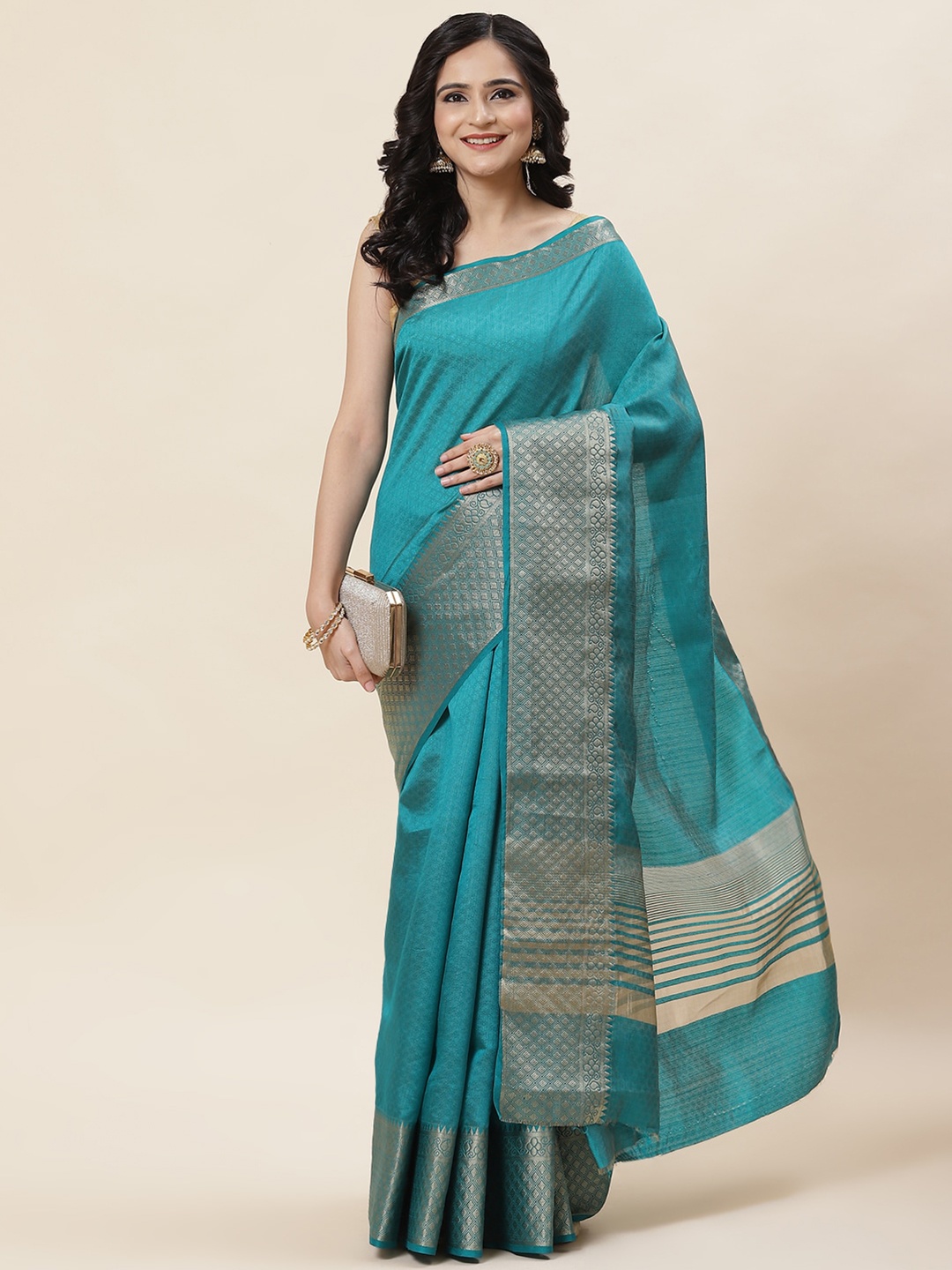 

Meena Bazaar Zari Art Silk Saree, Blue