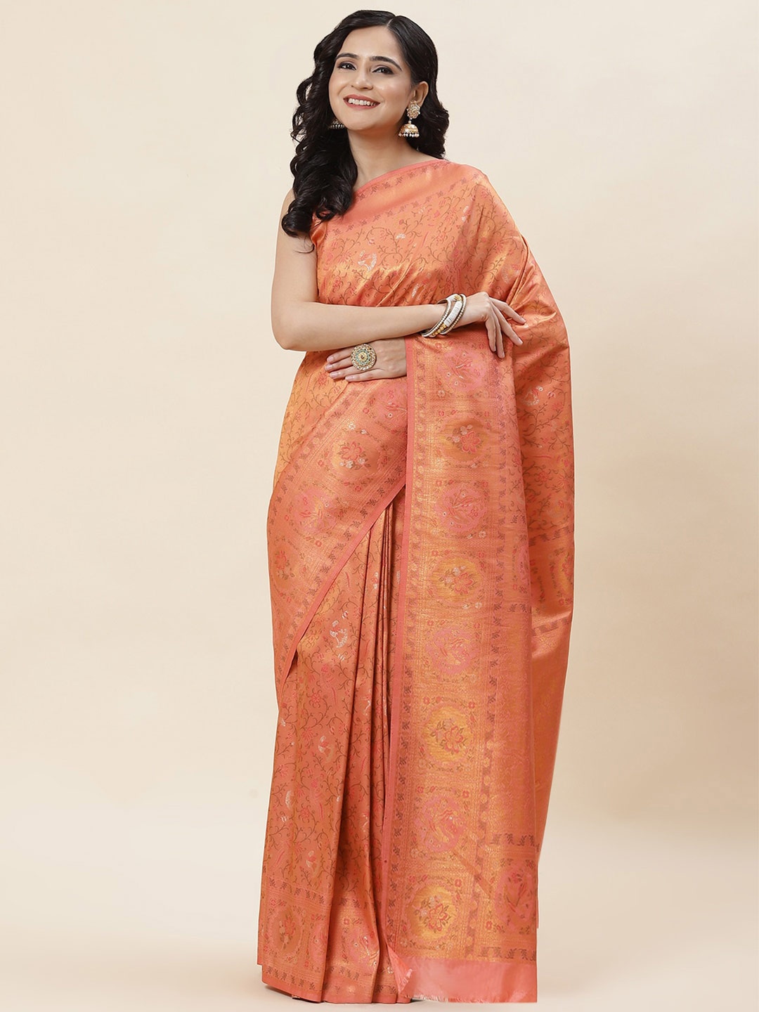 

Meena Bazaar Ethnic Motifs Woven Design Zari Art Silk Saree, Pink