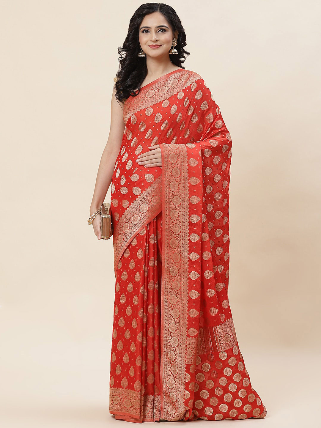 

Meena Bazaar Woven Design Zari Saree, Orange