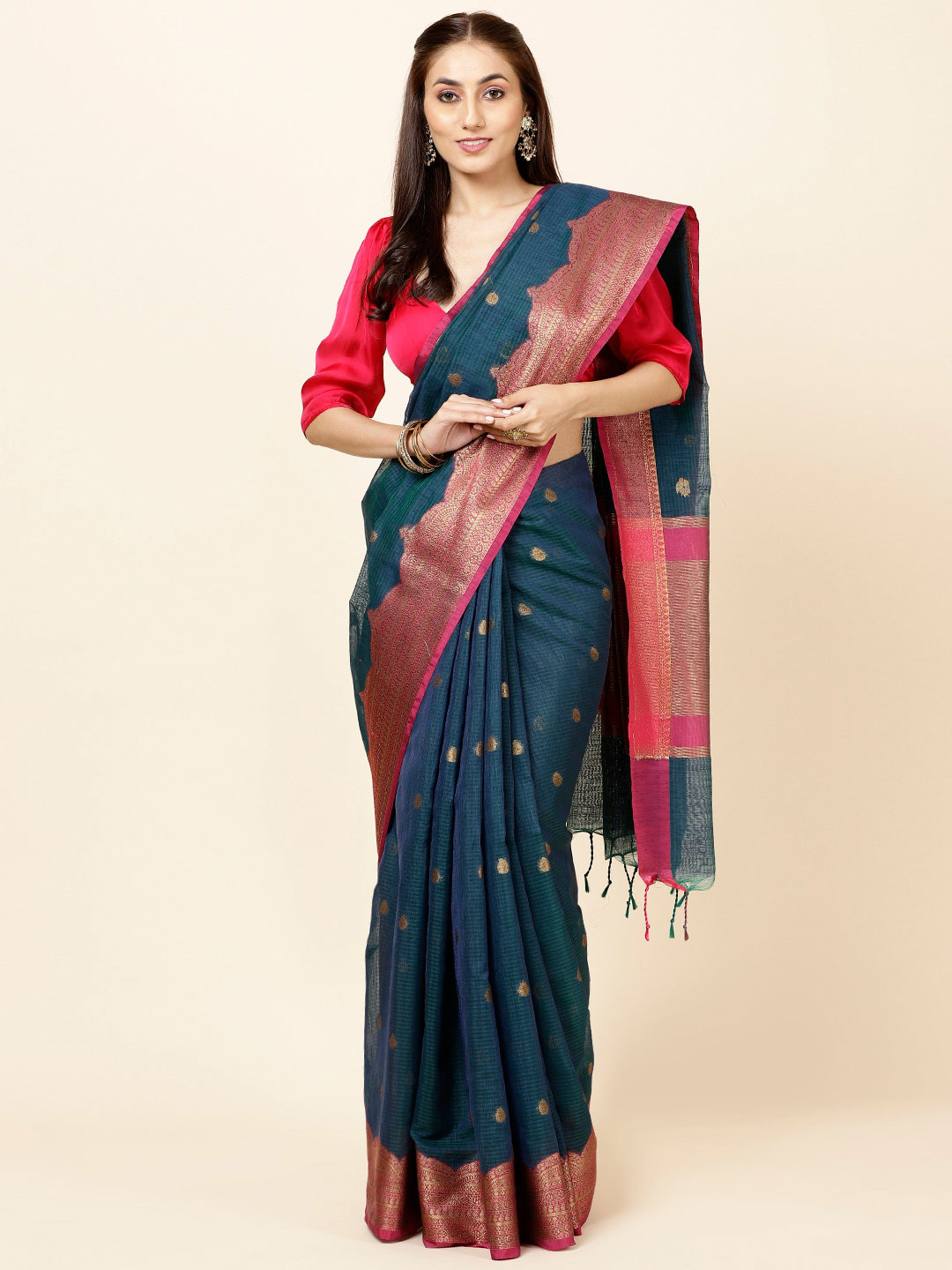 

Meena Bazaar Woven Design Zari Saree, Green