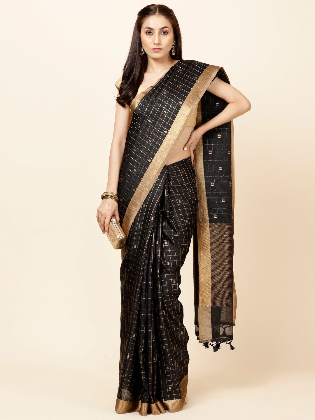 

Meena Bazaar Woven Design Zari Saree, Black