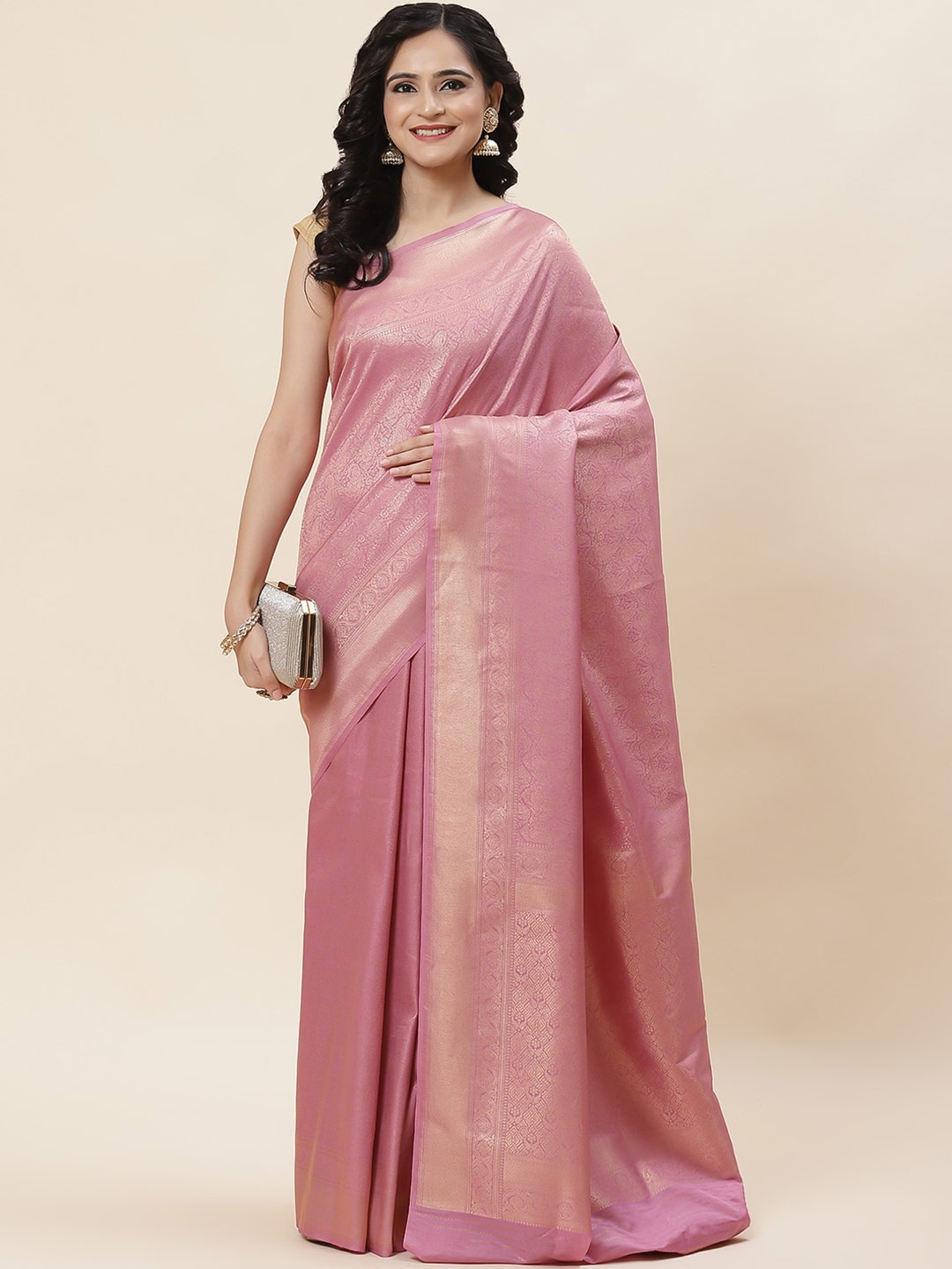 

Meena Bazaar Paisley Woven Design Zari Saree, Purple
