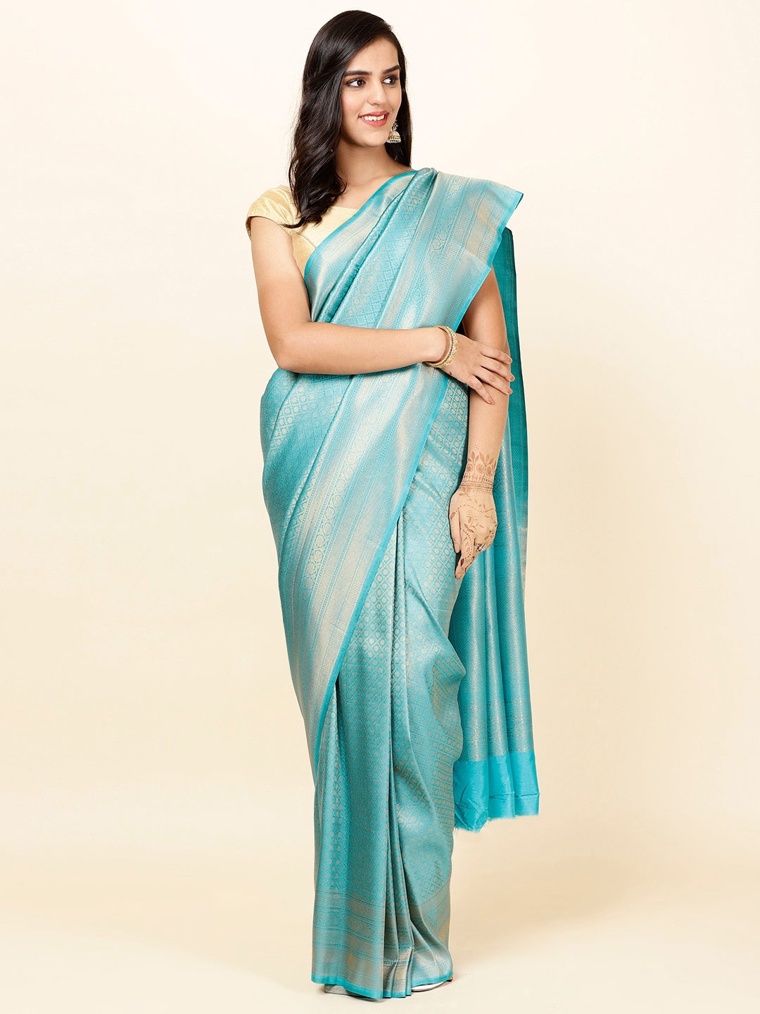 

Meena Bazaar Ethnic Motifs Woven Design Zari Saree, Blue