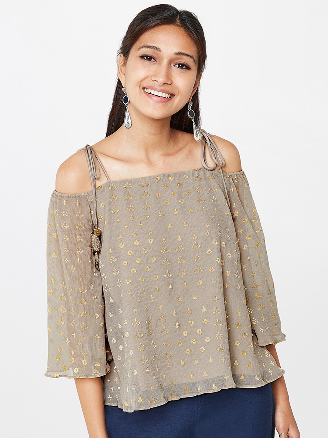 

Global Desi Women Brown Printed Top