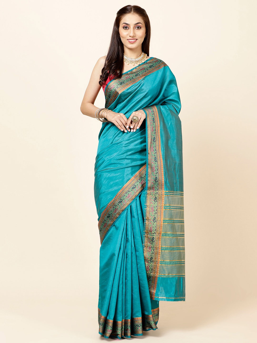 

Meena Bazaar Zari Art Silk Saree, Blue