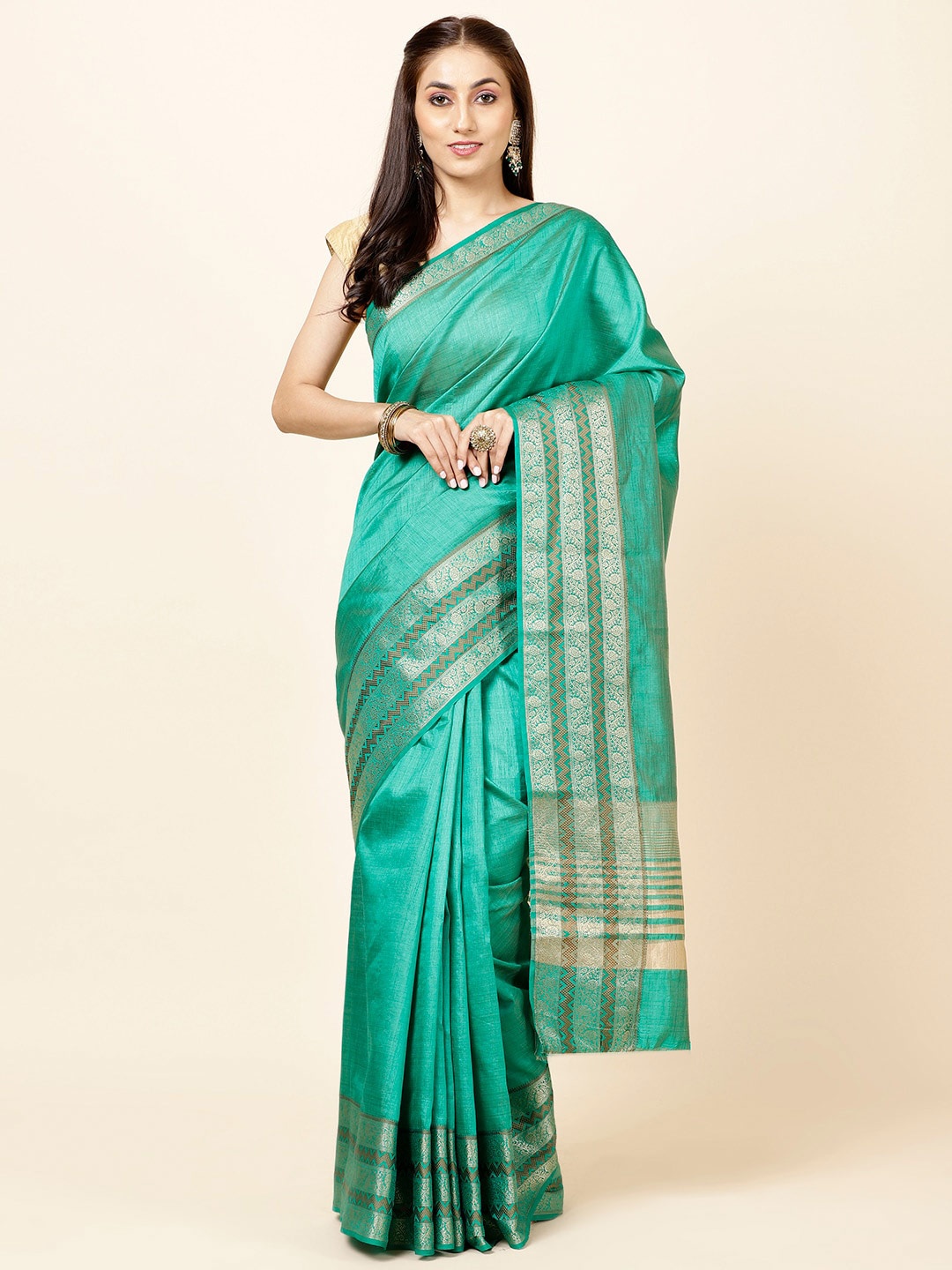 

Meena Bazaar Woven Designed Zari Saree, Green