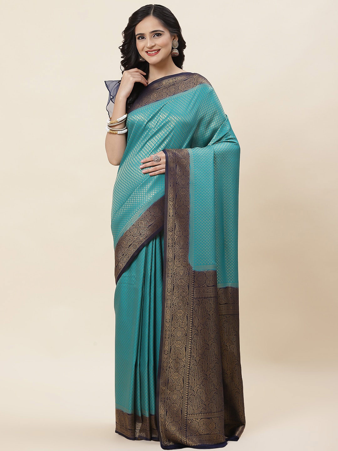 

Meena Bazaar Paisley Woven Design Zari Art Silk Saree, Blue