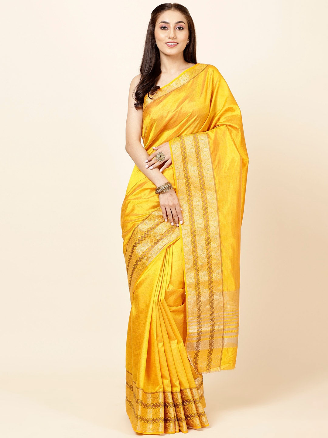 

Meena Bazaar Woven Design Zari Saree, Mustard
