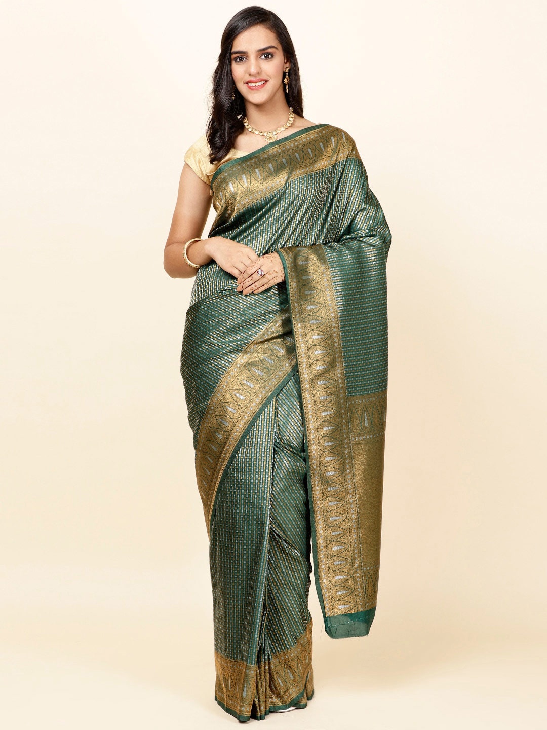

Meena Bazaar Woven Design Zari Saree, Green