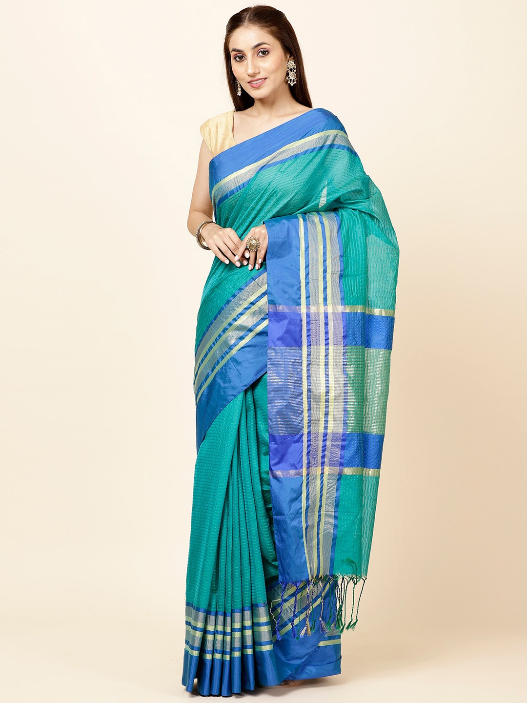 

Meena Bazaar Woven Design Zari Saree, Blue