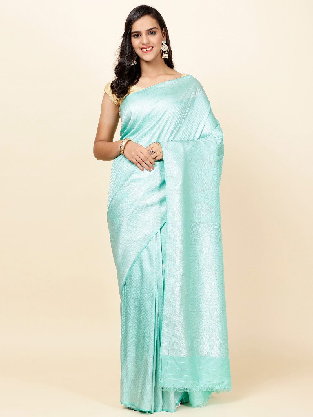 

Meena Bazaar Ethnic Motifs Woven Design Saree, Sea green