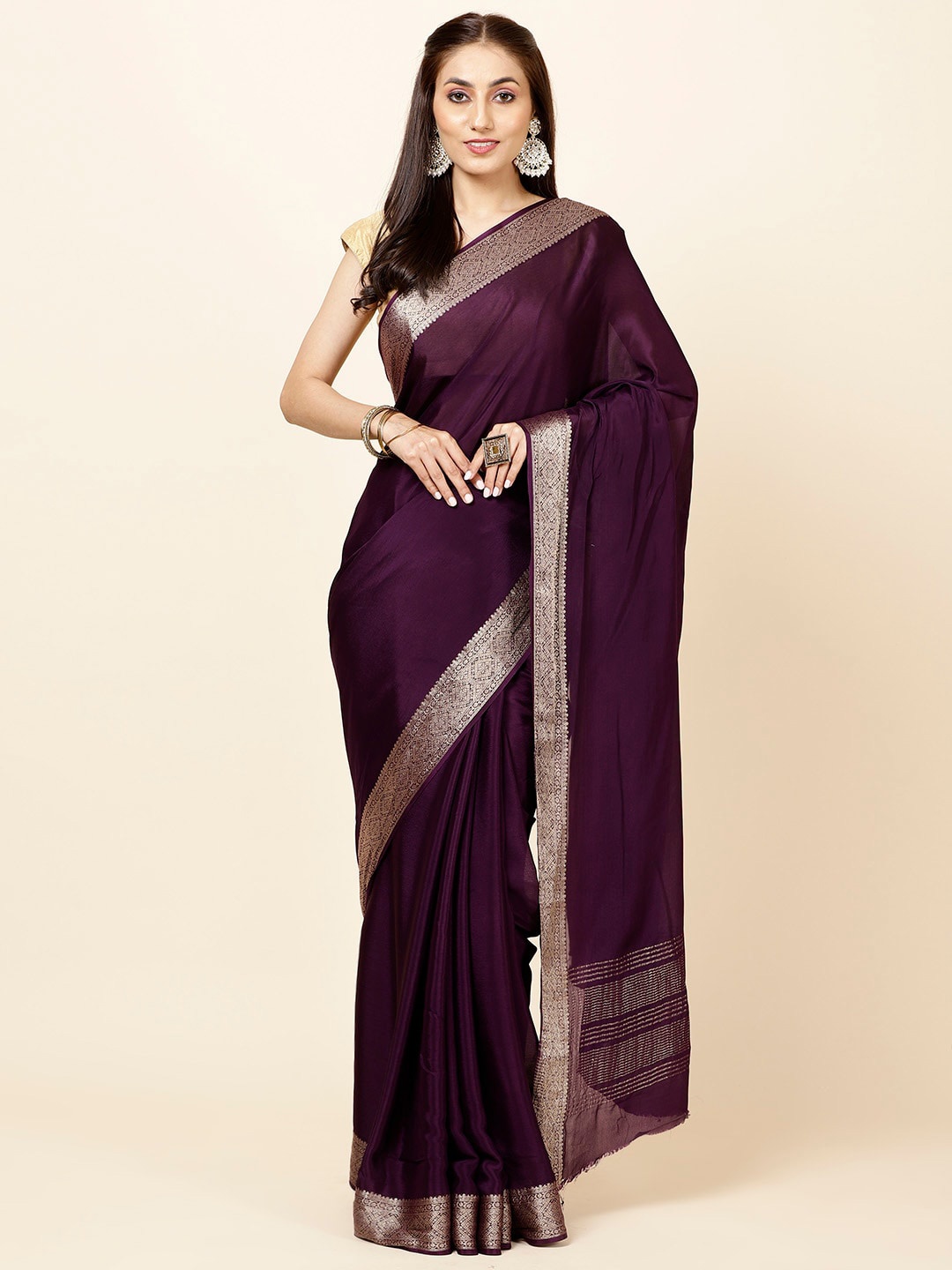 

Meena Bazaar Zari Poly Crepe Saree, Purple