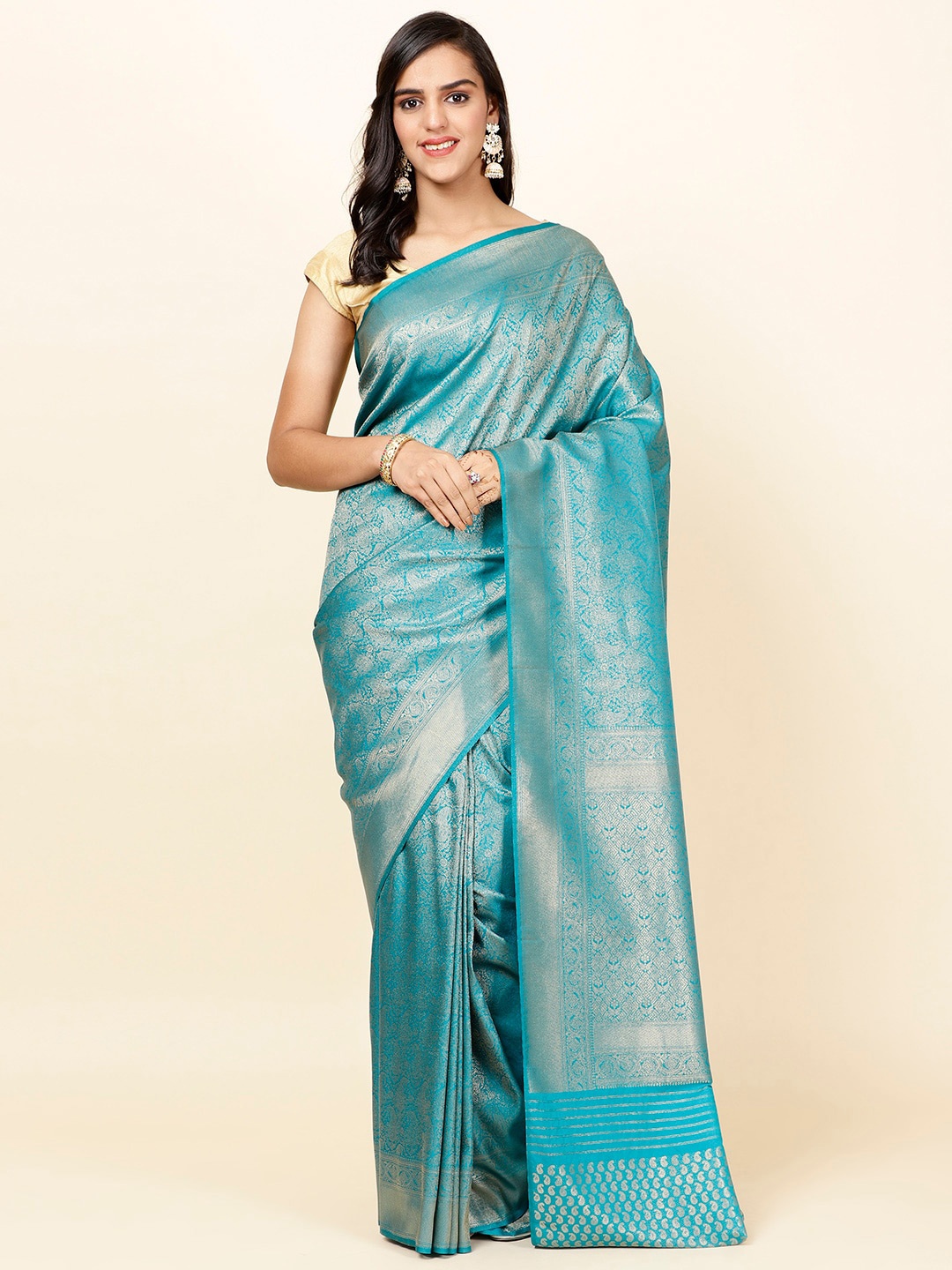 

Meena Bazaar Paisley Woven Design Zari Saree, Blue