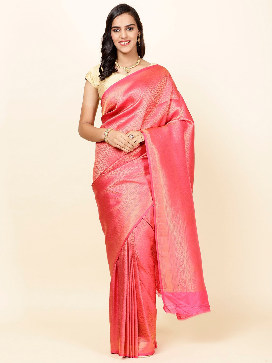 

Meena Bazaar Woven Design Zari Saree, Pink