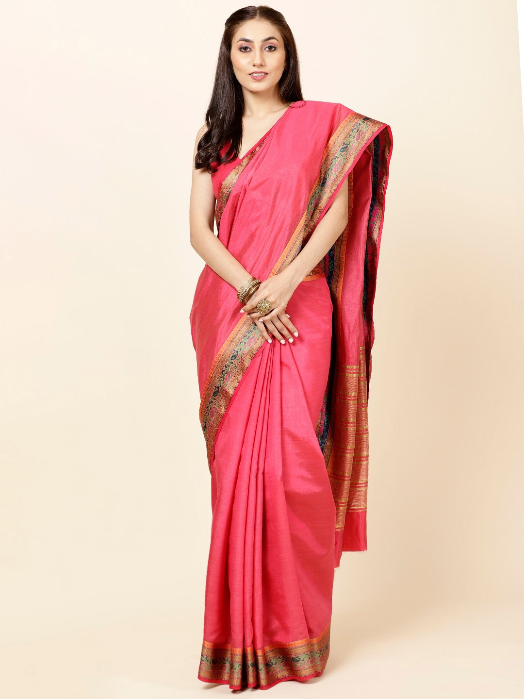 

Meena Bazaar Zari Art Silk Saree, Pink