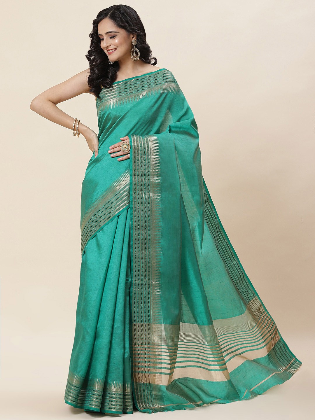 

Meena Bazaar Zari Art Silk Saree, Green