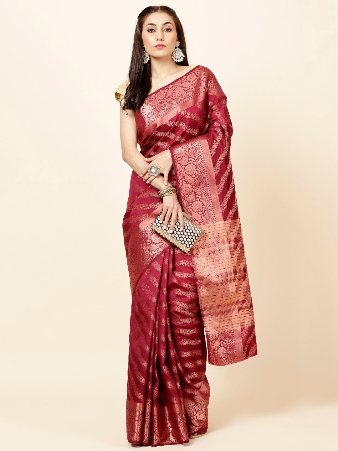 

Meena Bazaar Floral Woven Design Zari Saree, Burgundy