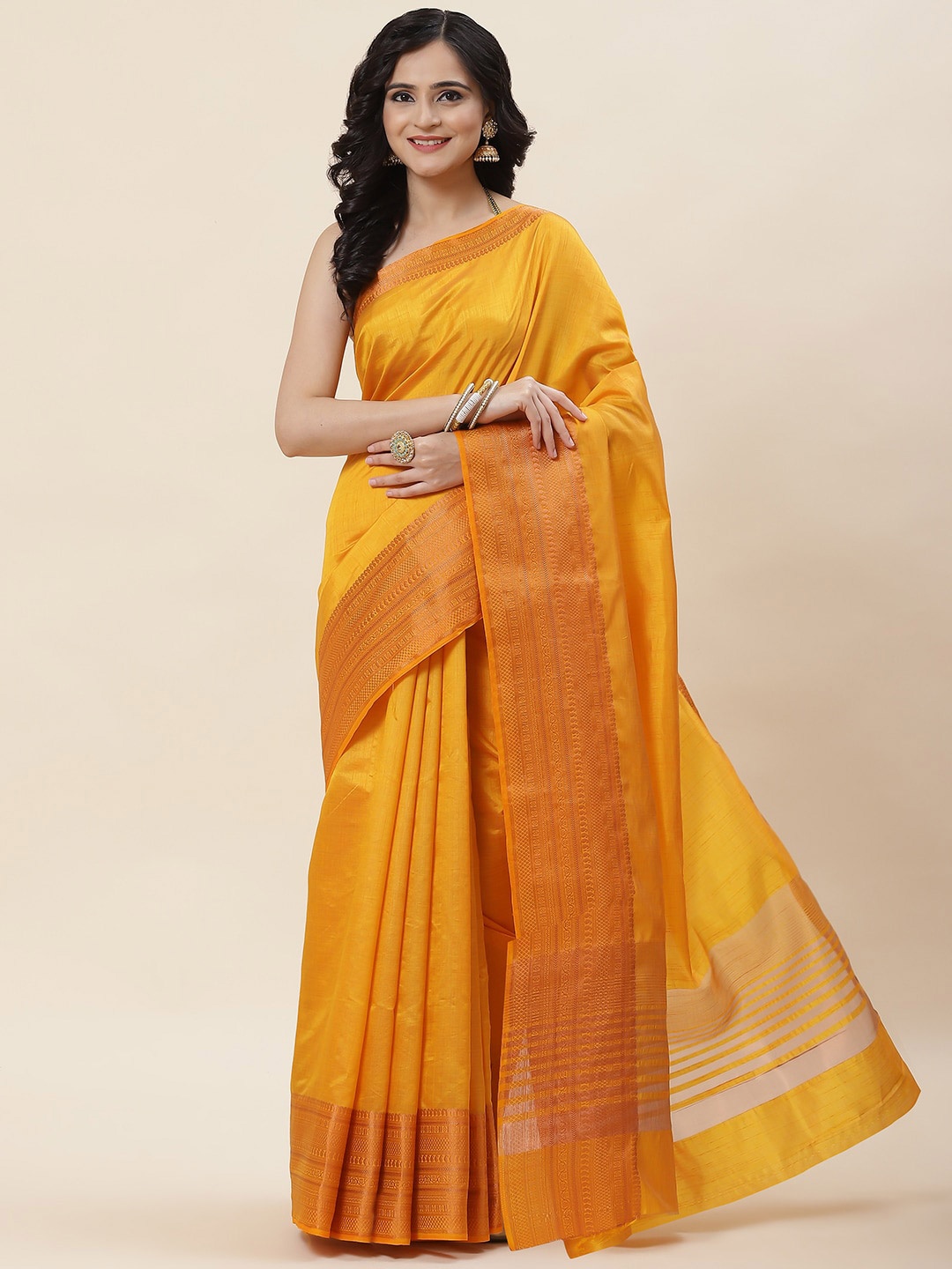 

Meena Bazaar Woven Design Border Zari Saree, Mustard
