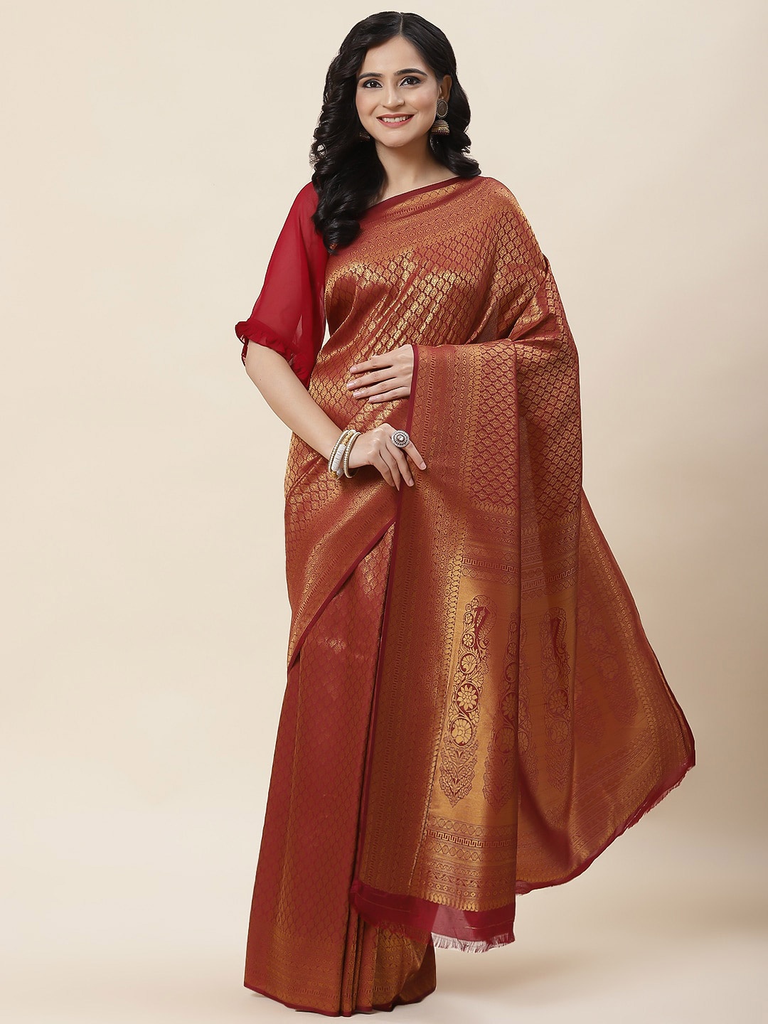 

Meena Bazaar Woven Design Zari Saree, Maroon