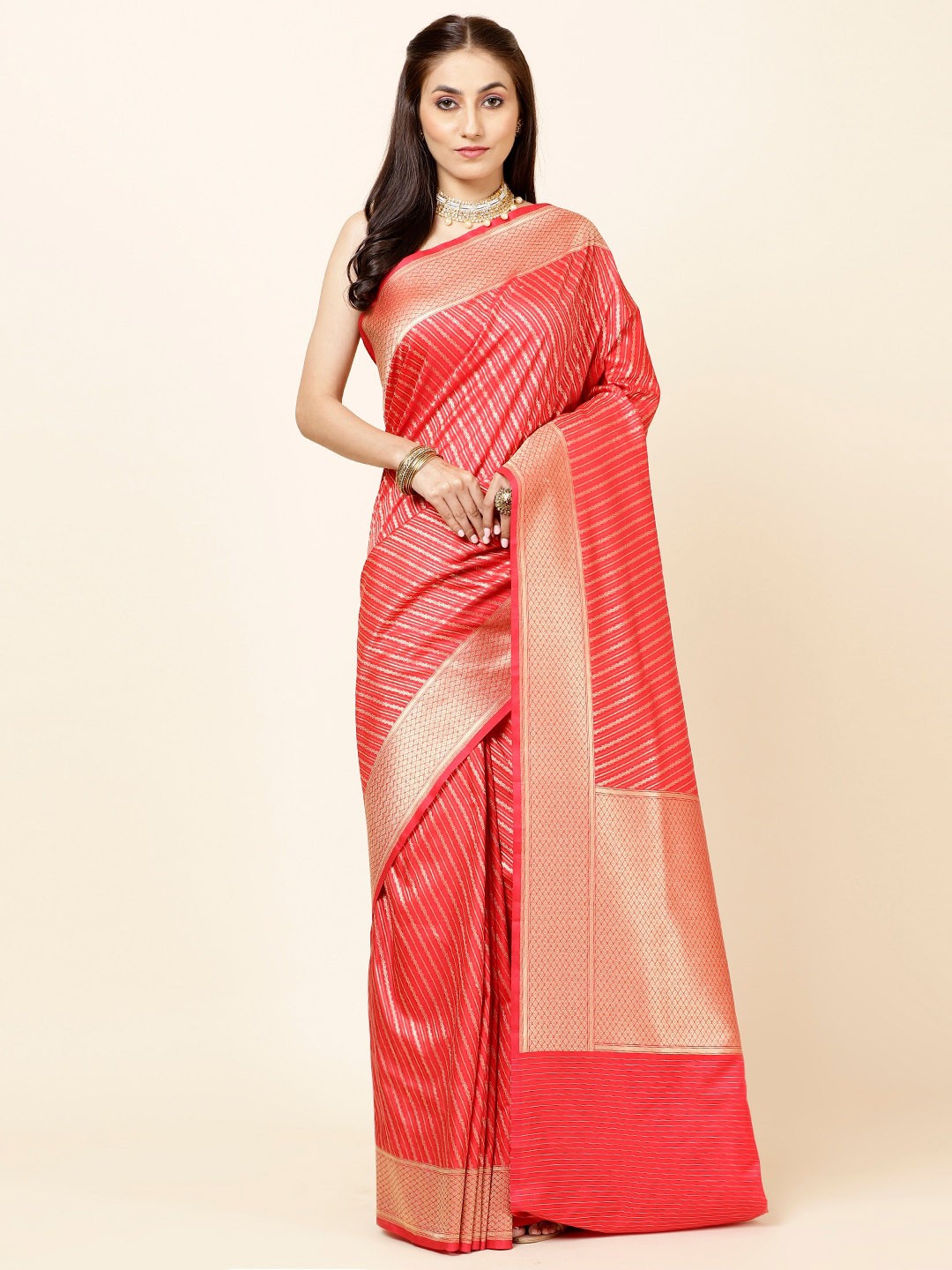 

Meena Bazaar Woven Design Zari Banarasi Saree, Red