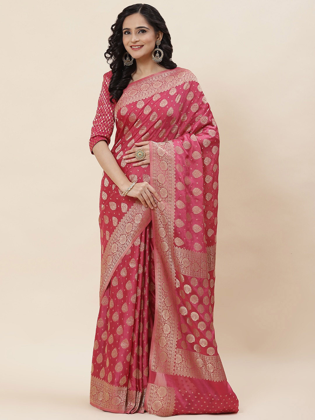 

Meena Bazaar Woven Design Zari Saree, Pink