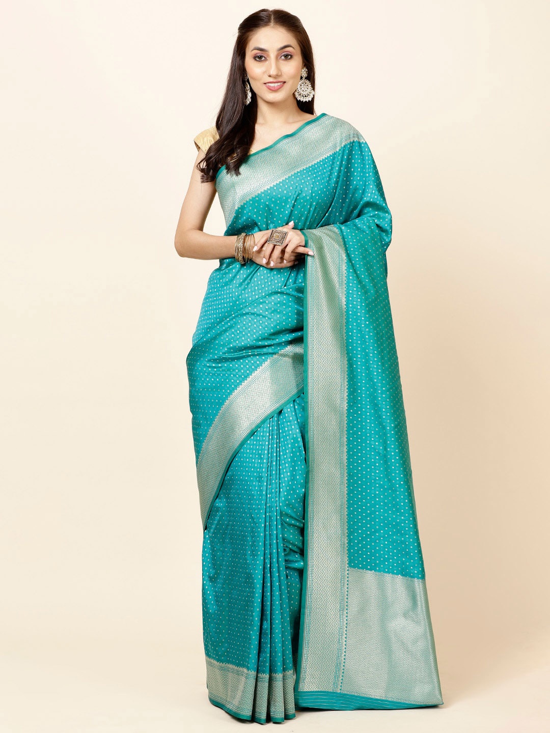 

Meena Bazaar Geometric Woven Design Zari Banarasi Saree, Blue