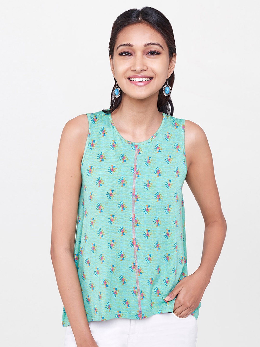 

Global Desi Women Sea Green Printed Top
