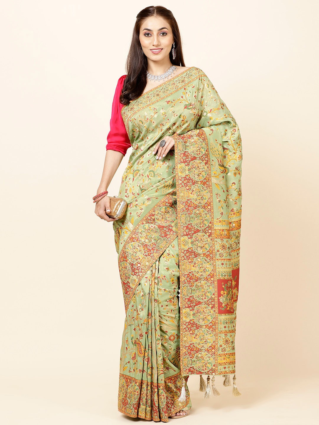 

Meena Bazaar Floral Woven Design Saree, Green